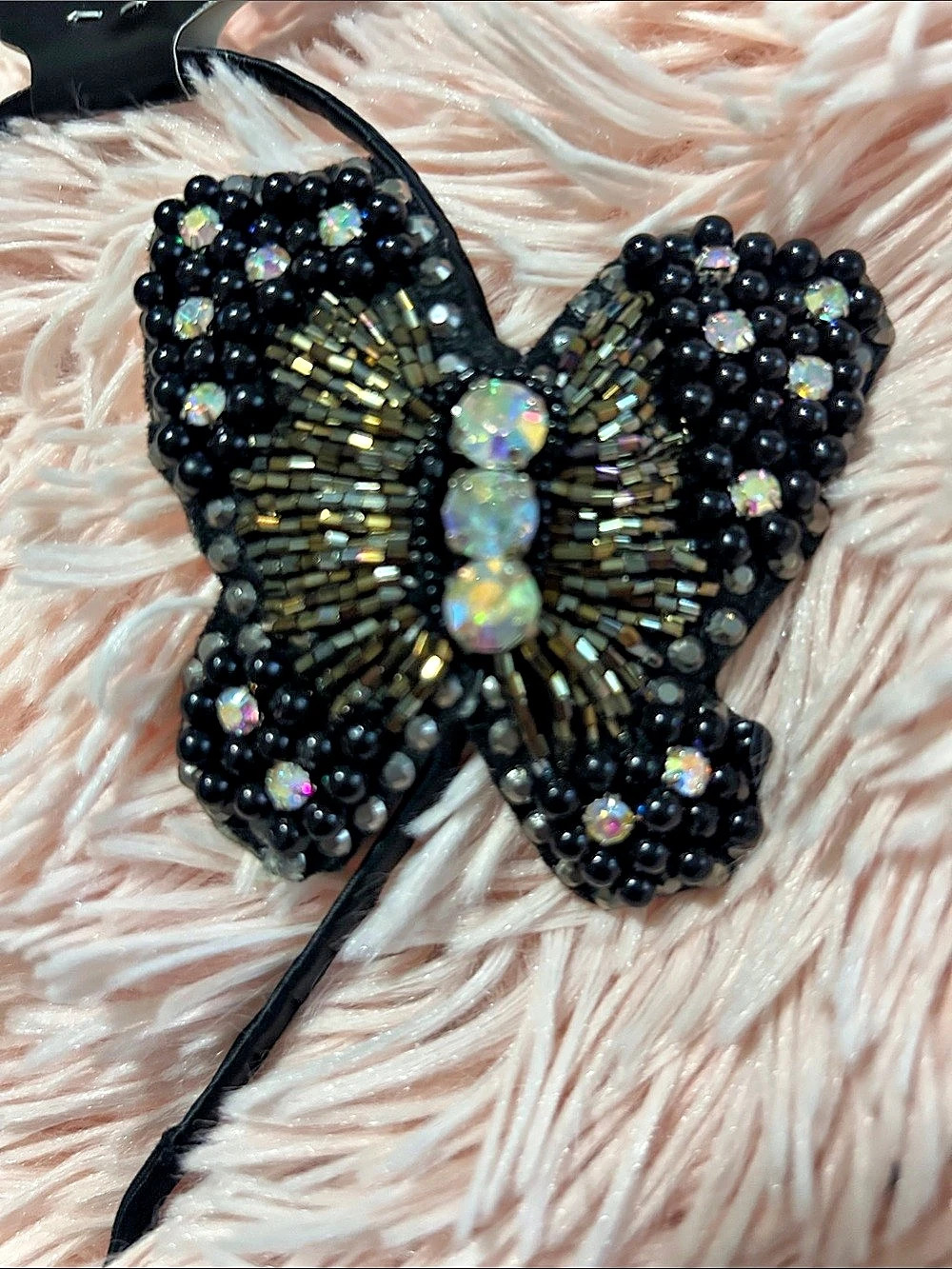 Beaded Butterfly Headband in Black, Gold and iridescent stones NWT
